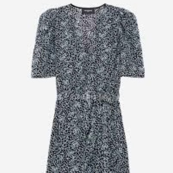 The Kooples Short Sleeve Wrap Patterned Mini Wrap Dress in Blue and Black Size 0 - Picture 2 of 12